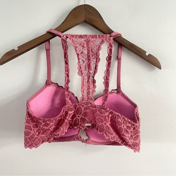 PINK Victoria’s Secret | Date Racerback Lace Push-Up Bra Pink Mauve Purple Front - Picture 4 of 7